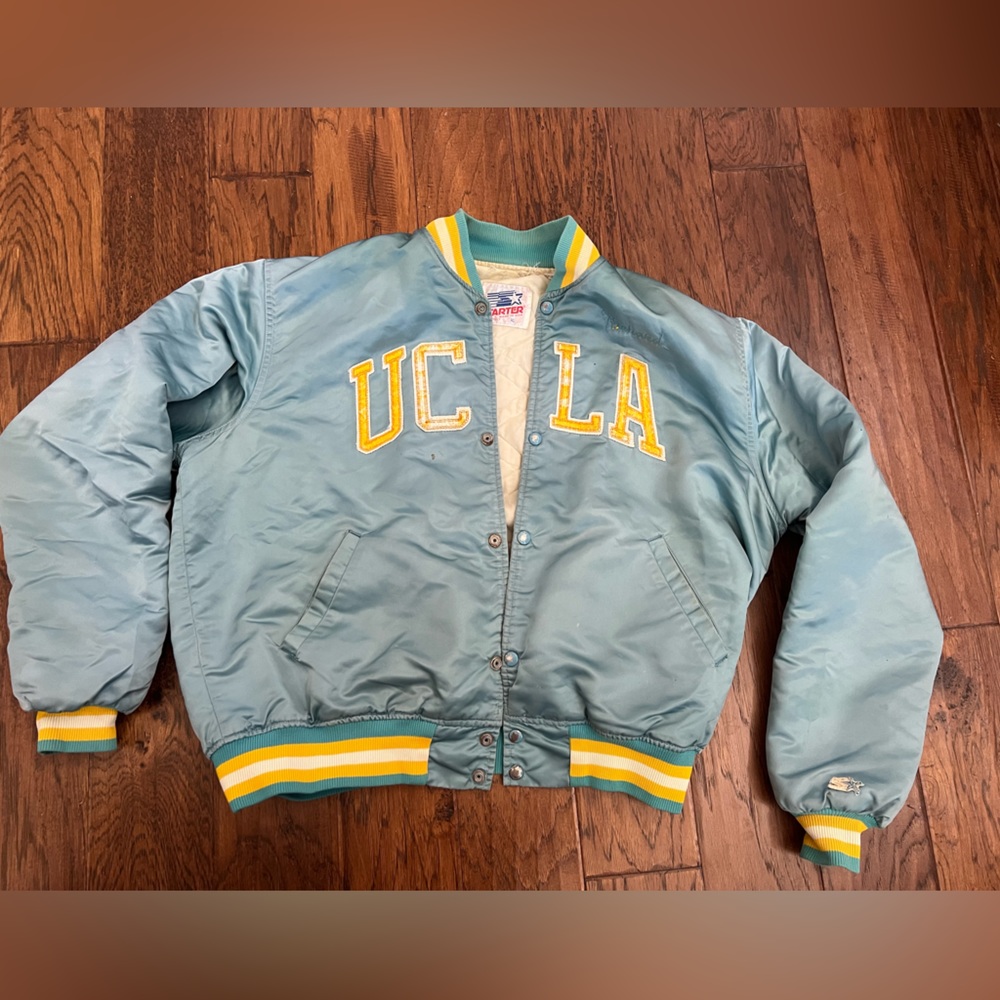 Ucla Vintage Satin Starter Jacket basketball football unisex blue gold spirit